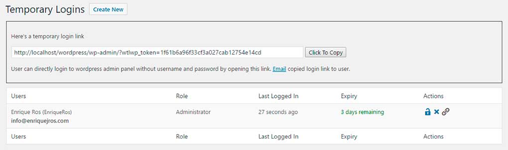 Acceso temporal a WordPress