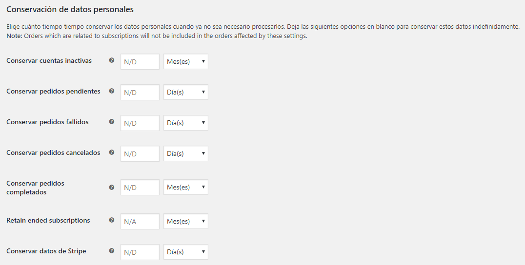 Retención de datos personales en WooCommerce