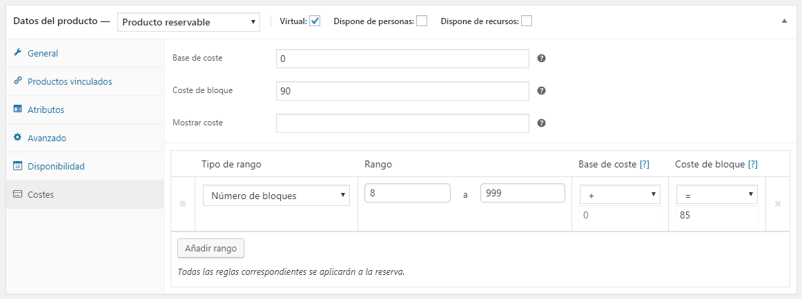 Coste de la reserva según duración con WooCommerce Bookings