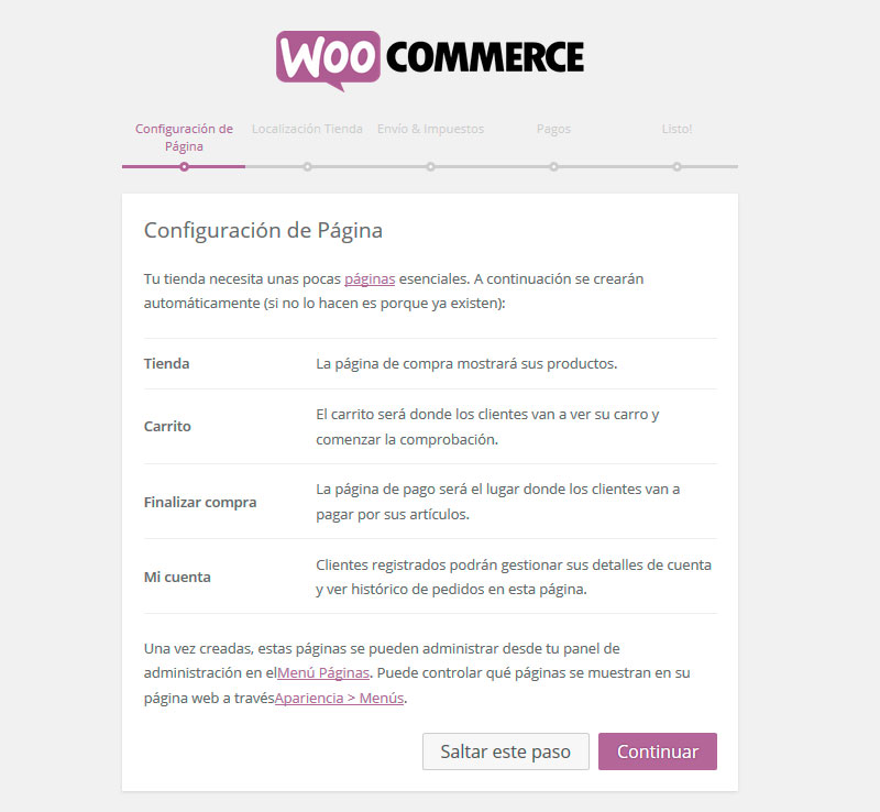 Crear las páginas de WooCommerce