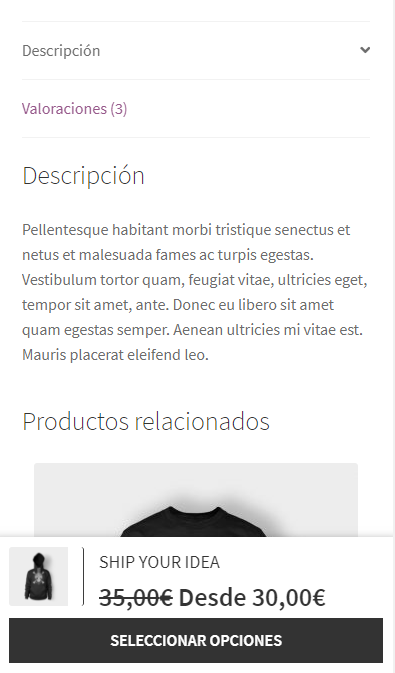 Botón de compra flotante en productos variables