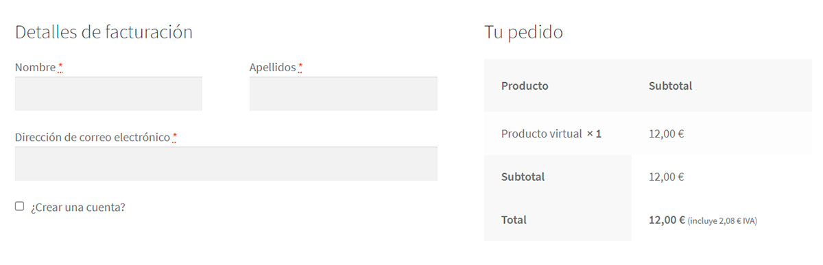 Ocultar los campos de dirección del checkout con productos virtuales