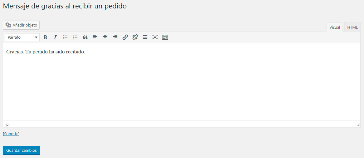 Personalizar mensaje de agradecimiento de WooCommerce