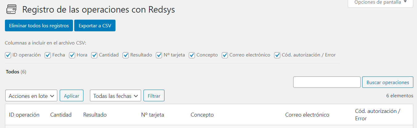 Filtros para la exportación a CSV