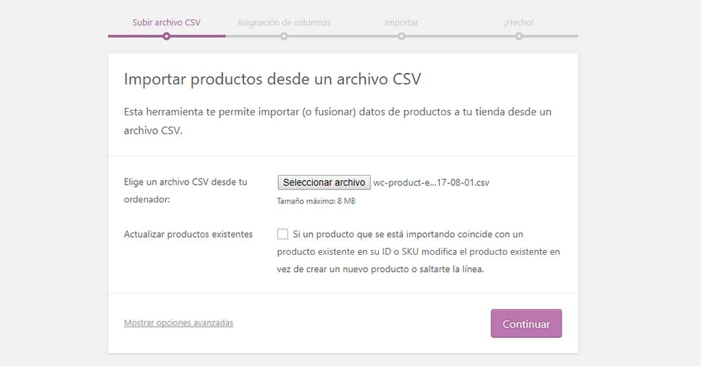 Importar productos en WooCommerce