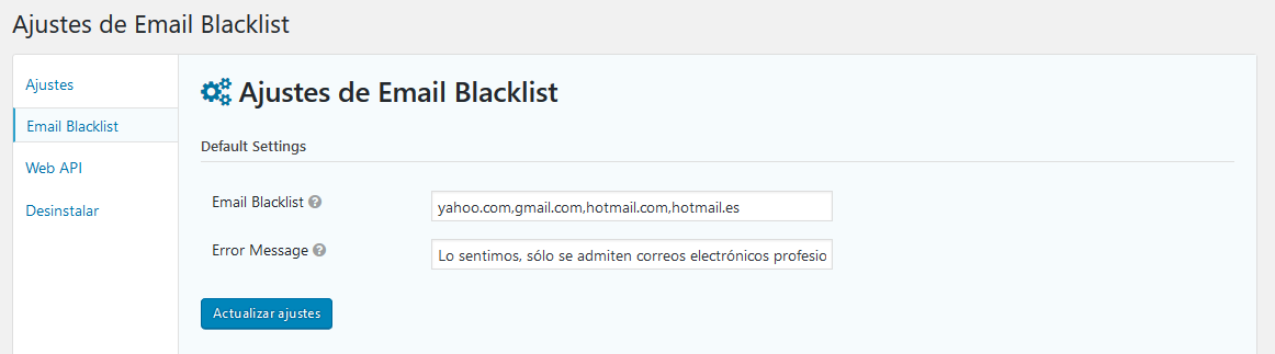 Lista negra de emails en Gravity Forms