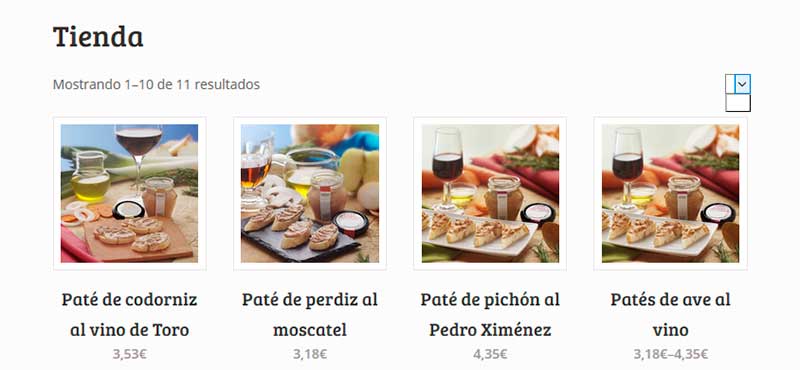 Menú Ordenar por sin opciones