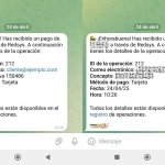 Notificaciones en Telegram (modo normal y modo de privacidad).