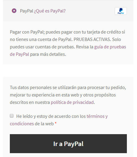 Pruebas activas en PayPal