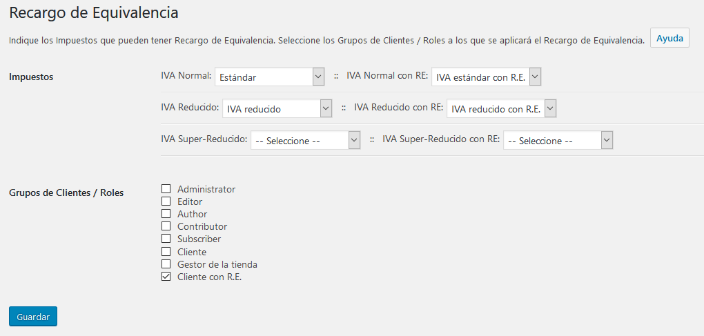 IVA más recargo de equivalencia en WooCommerce