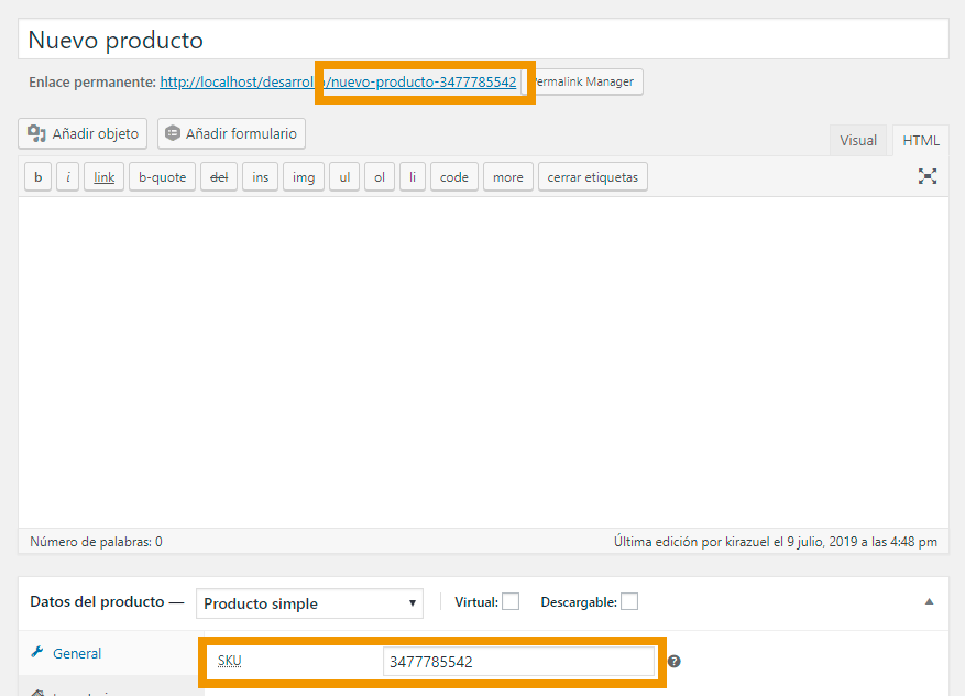 SKU en los enlaces de los productos