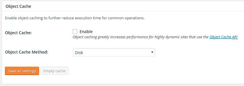 Caché de objetos en el plugin W3 Total Cache